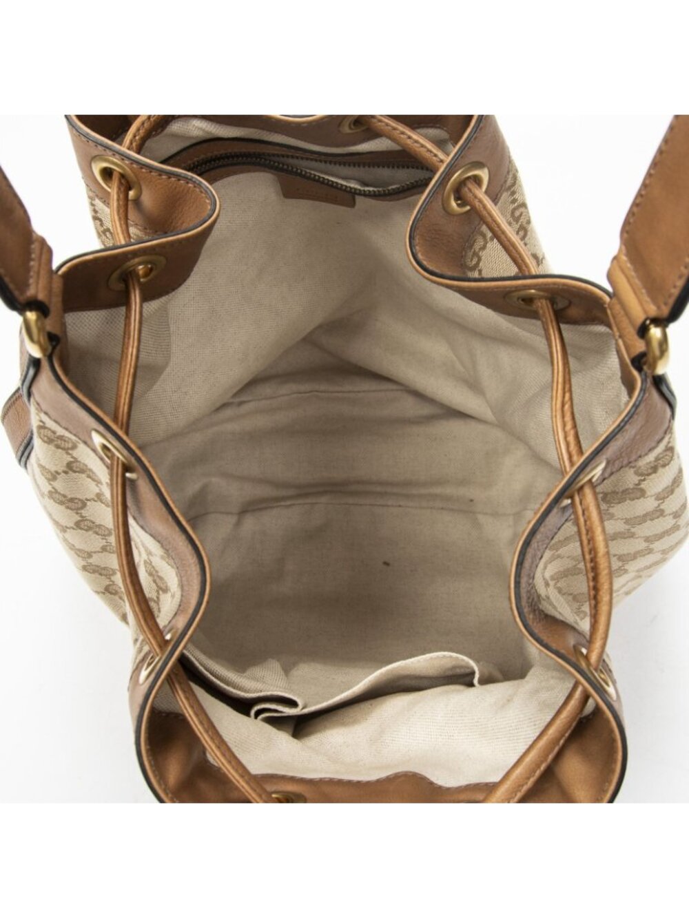 Gucci Web Rania Drawstring Hobo Tan Beige GG Canvas - Picture 9 of 10